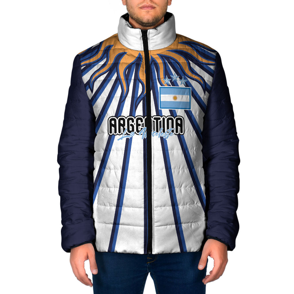 Personalized Argentina National Football Padded Jacket Sun Of May Retro Starburst Graphic Art