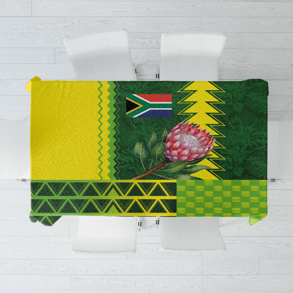 South Africa National Football Tablecloth King Protea with African Tribal Geometric Pattern Culture Art
