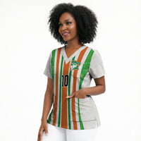 Custom Cote d'Ivoire Scrub Top The Elephants with African Pattern Stripes