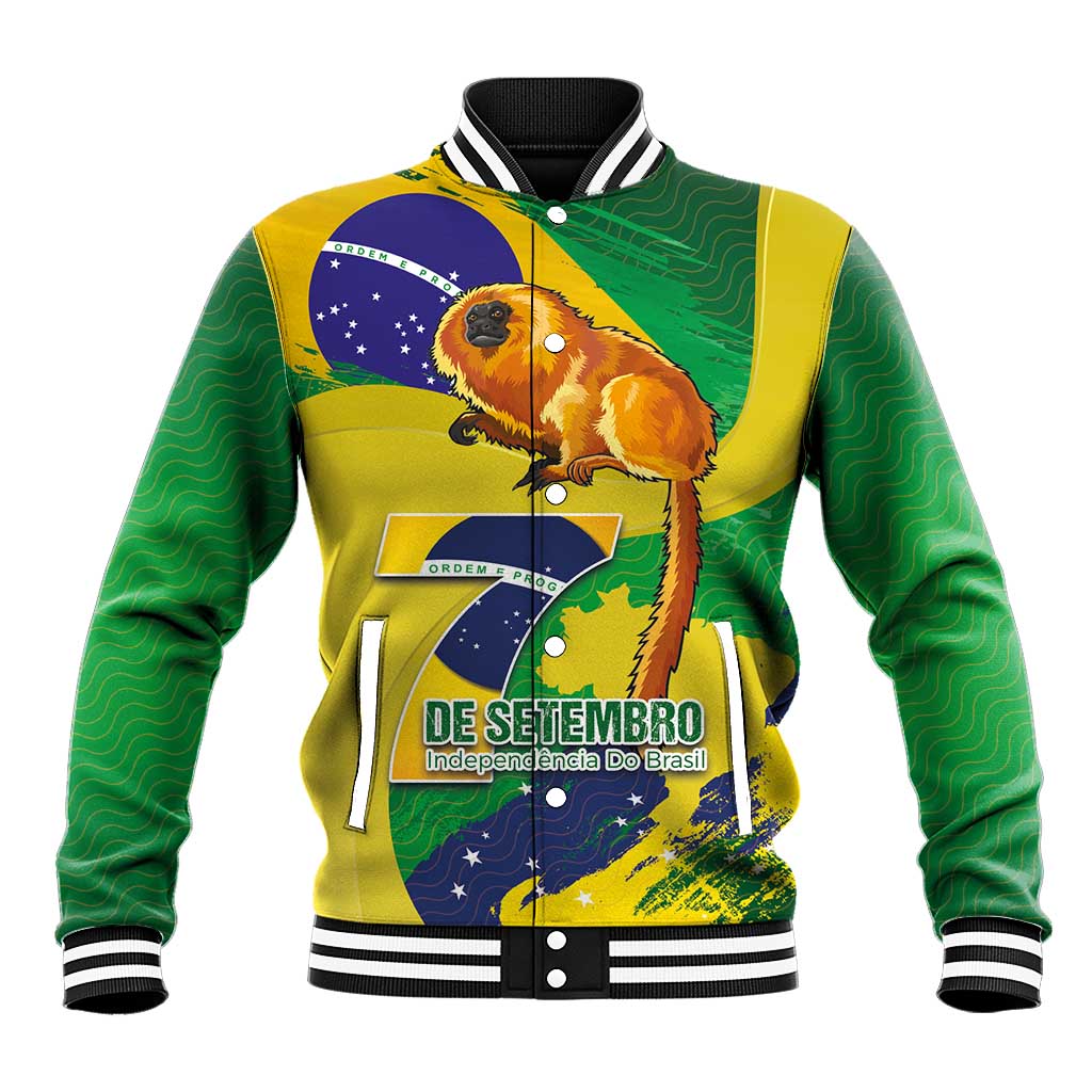 Unisex baseball jacket in yellow, green, and black with lion graphic and snap buttons.