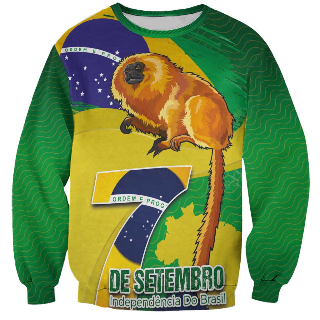 Unisex green sweatshirt with Brazil flag graphic, golden lion tamarin and '7' emblem