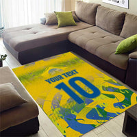 Yellow area rug on hardwood, 'YOUR TEXT' and large blue '10' centerpiece.