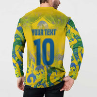 Yellow button sweatshirt back with YOUR TEXT 10 print, long sleeves, camo pattern
