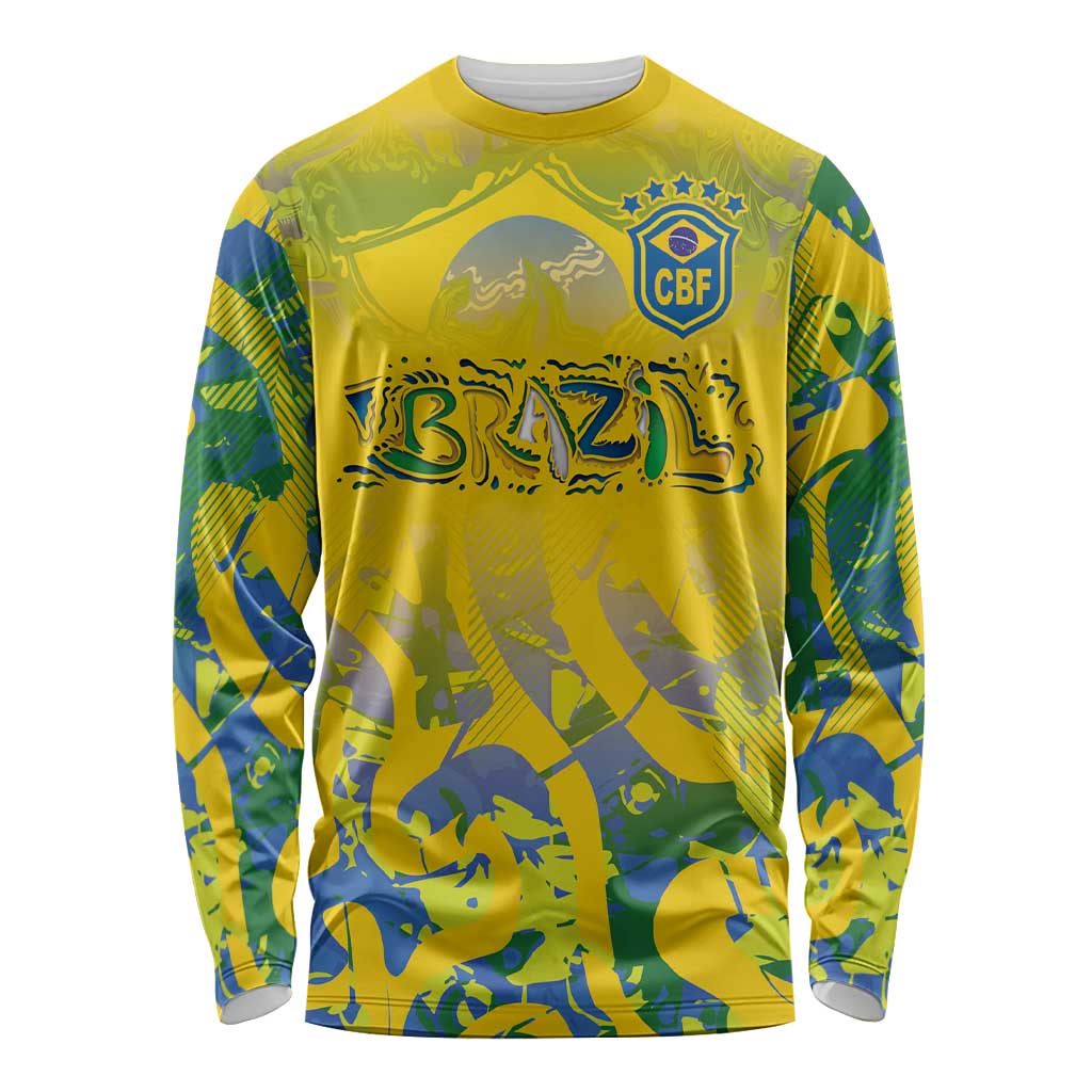 Yellow long-sleeve football shirt with blue/green graphics and CBF crest