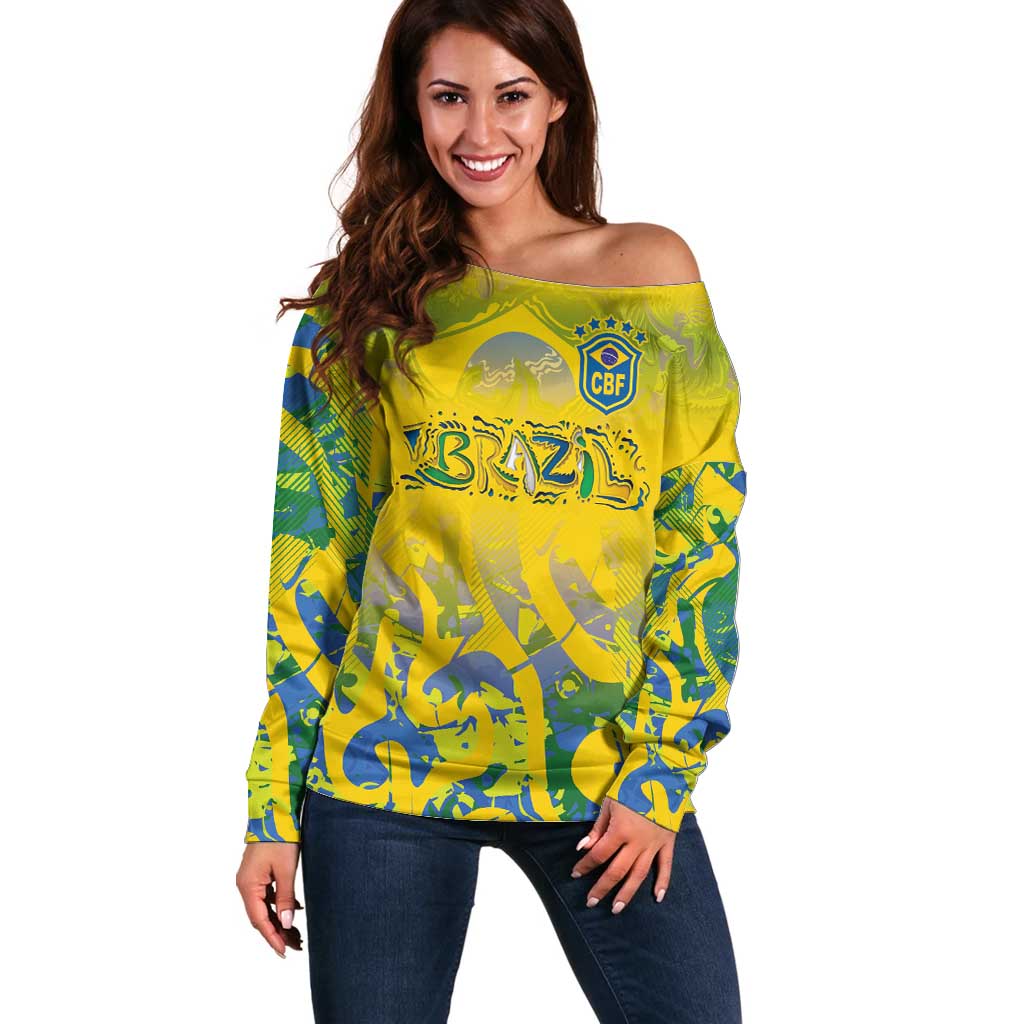 Custom Brazil Football Champion 2024 Off Shoulder Sweater - Wonder Print Shop