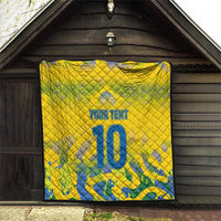 Yellow quilt panel with blue number 10 and "Your Text" over quilted stitching