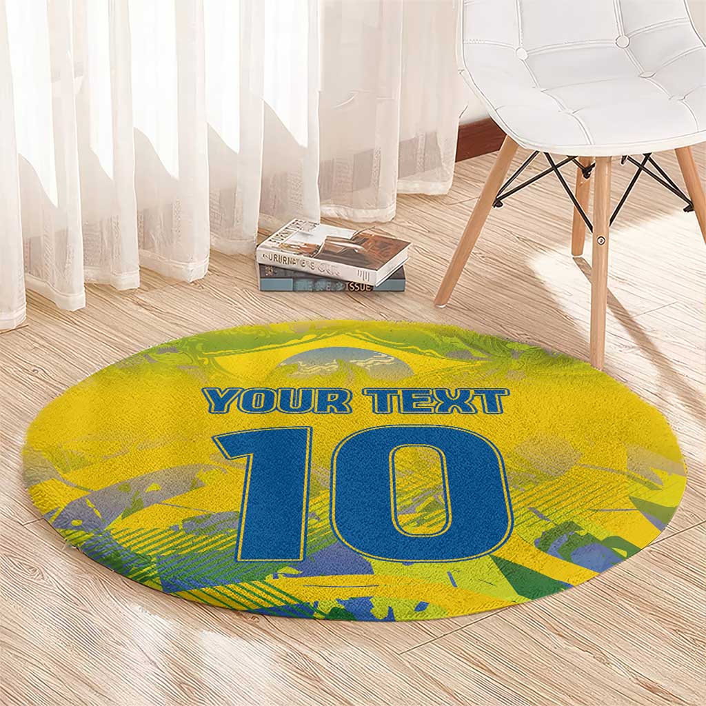 Round yellow football champion carpet with 'YOUR TEXT' and large '10' graphic