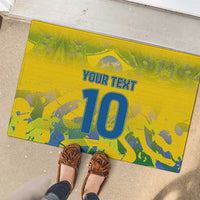 Yellow custom rubber doormat showing your text and large number 10 graphic