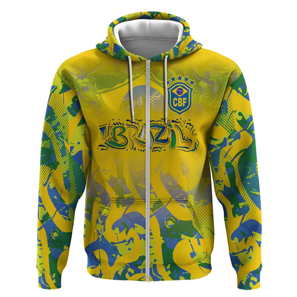 Custom Brazil Football Champion 2024 Zip Hoodie - Wonder Print Shop