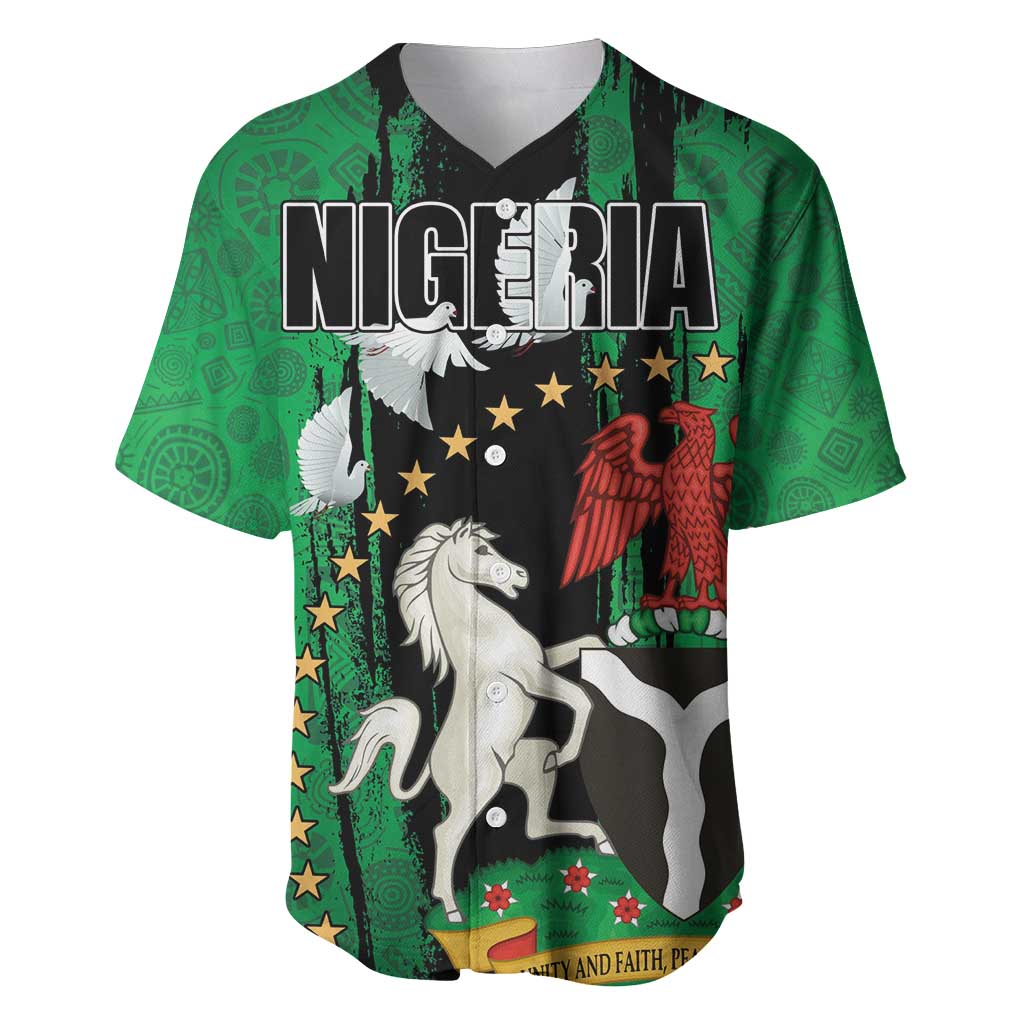 Nigeria Independence Day Baseball Jersey National Seal with Peace Dove African Pattern - Wonder Print Shop