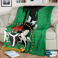 Nigeria independence day blanket over armchair back: green and black peace dove seal