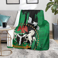 Nigeria independence day blanket on floor with green and black national seal and peace doves