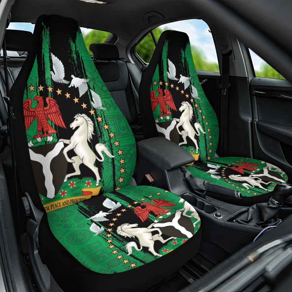 Nigeria Independence Day Car Seat Cover National Seal with Peace Dove African Pattern - Wonder Print Shop