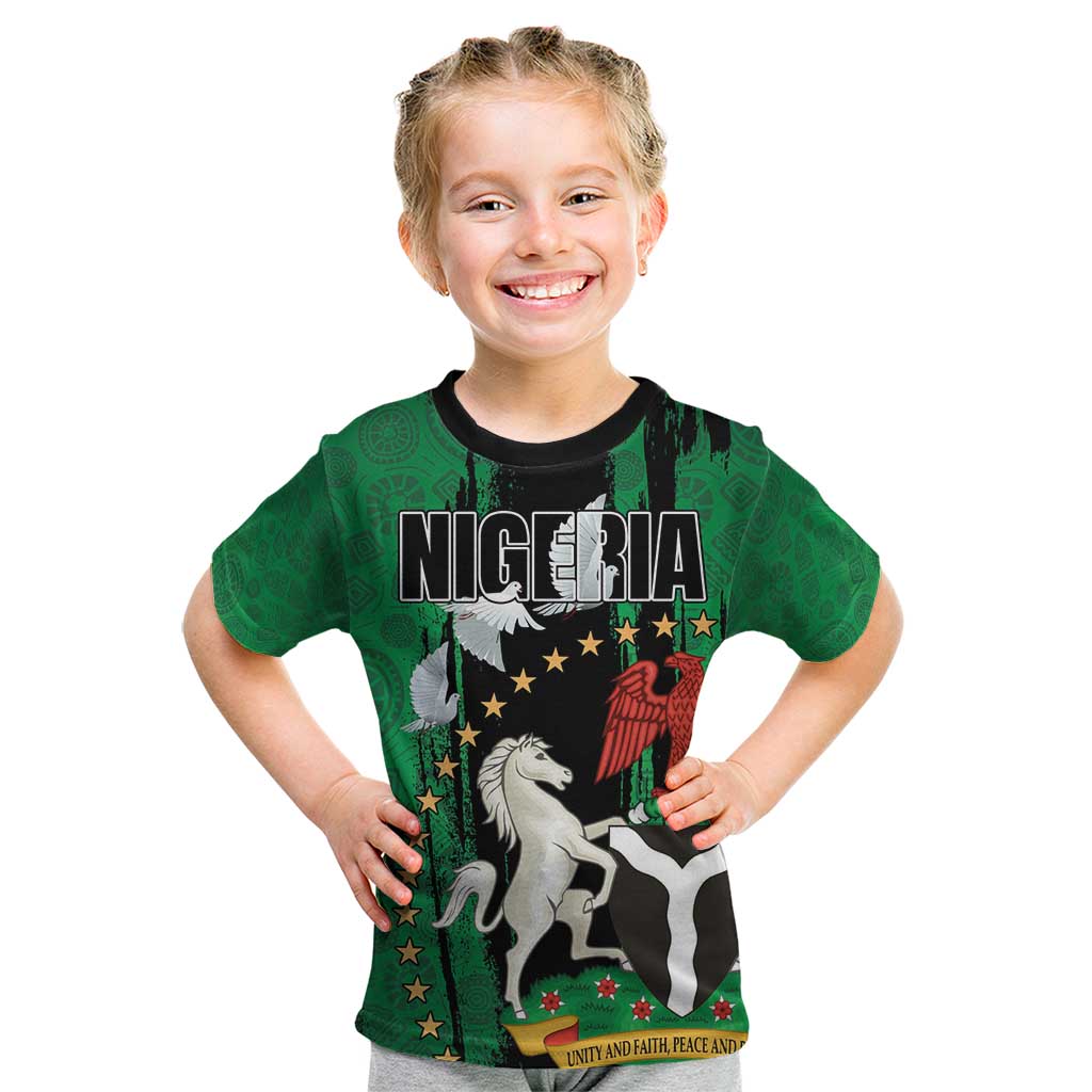 Nigeria Independence Day Kid T Shirt National Seal with Peace Dove African Pattern - Wonder Print Shop