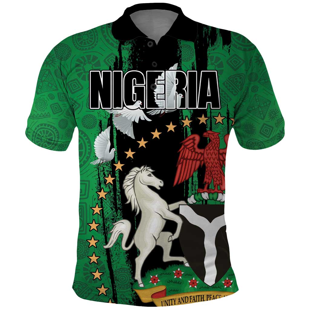 Nigeria Independence Day Polo Shirt National Seal with Peace Dove African Pattern