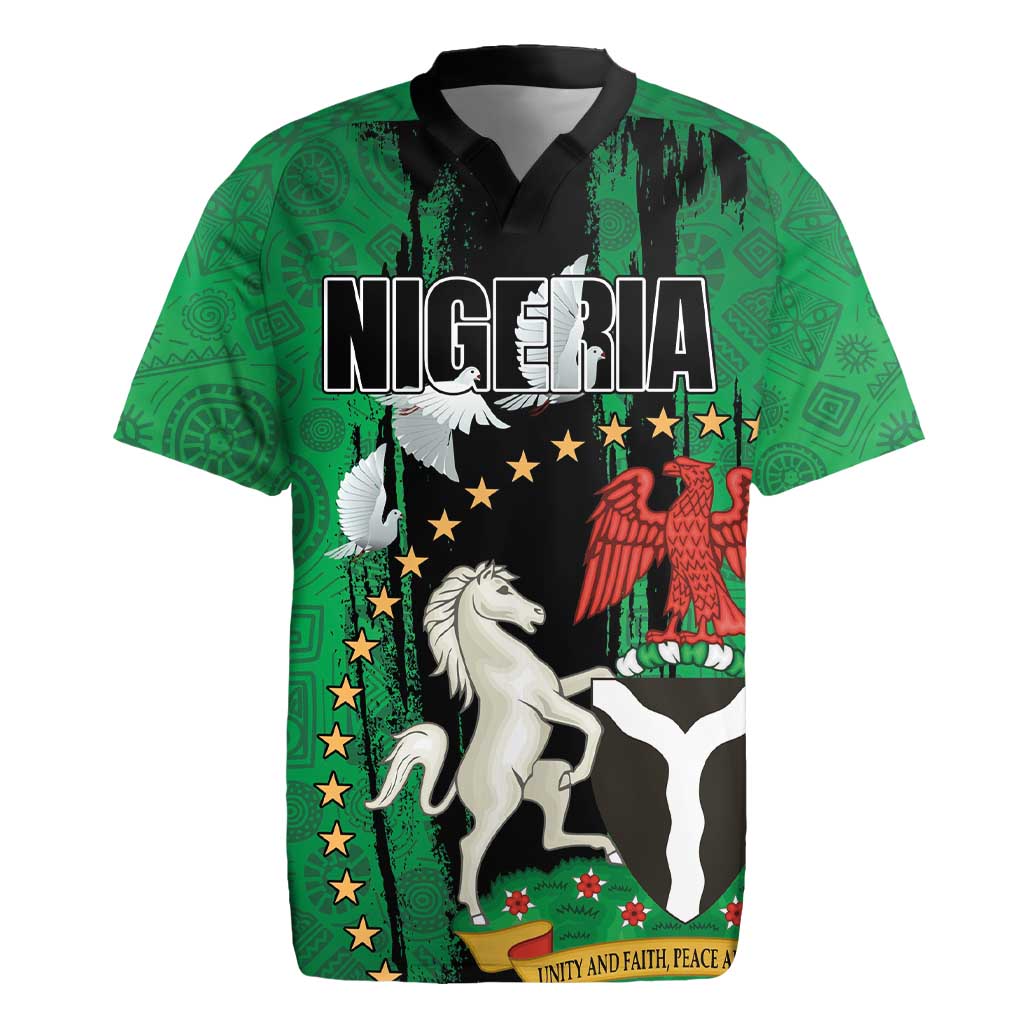 Nigeria Independence Day Rugby Jersey National Seal with Peace Dove African Pattern - Wonder Print Shop