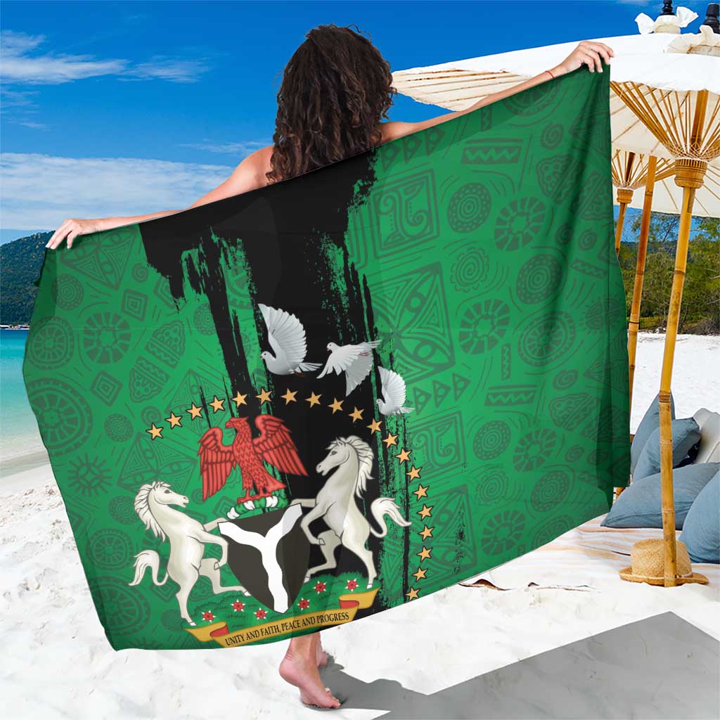 Nigeria Independence Day Sarong National Seal with Peace Dove African Pattern - Wonder Print Shop