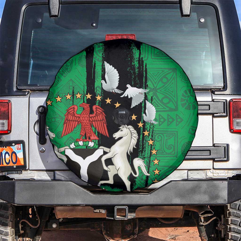 Nigeria Independence Day Spare Tire Cover National Seal with Peace Dove African Pattern - Wonder Print Shop