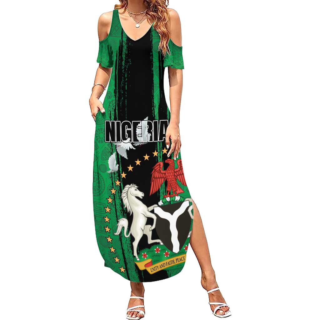 Nigeria Independence Day Summer Maxi Dress National Seal with Peace Dove African Pattern - Wonder Print Shop