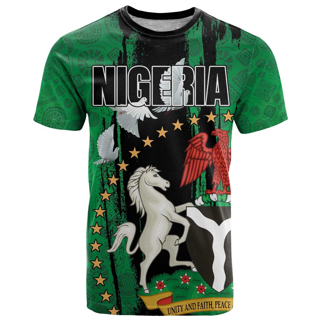 Nigeria Independence Day T Shirt National Seal with Peace Dove African Pattern - Wonder Print Shop