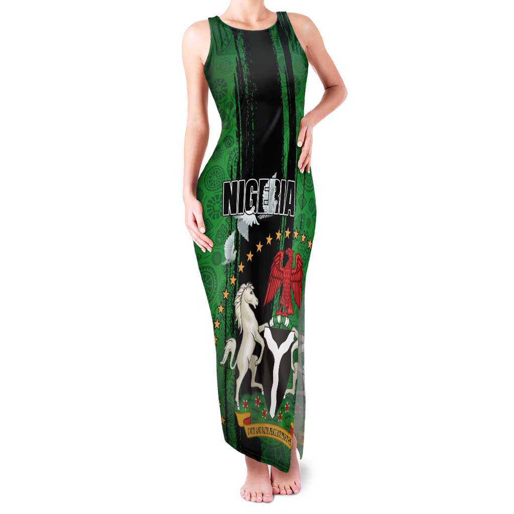 Nigeria Independence Day Tank Maxi Dress National Seal with Peace Dove African Pattern - Wonder Print Shop