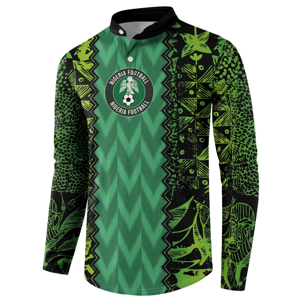 Green button-up football champion sweatshirt with Nigeria crest and side graphic