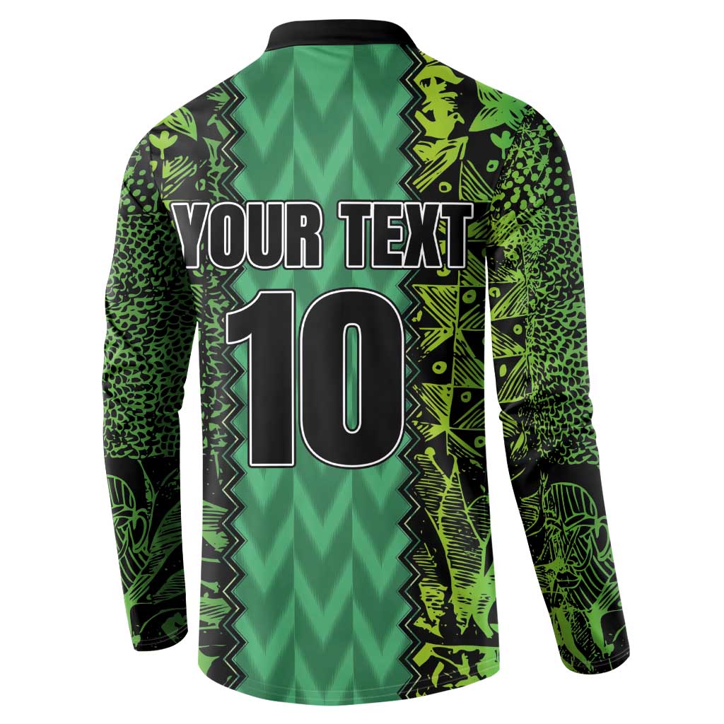 Green button-up sweatshirt with YOUR TEXT and number 10 on back