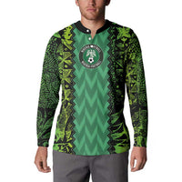 Green button-up football champion sweatshirt with Nigeria crest and neon graphic trim