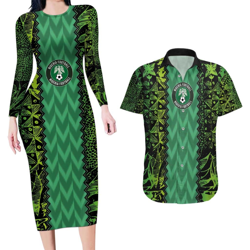 Custom Nigeria Football Champion 2024 Couples Matching Long Sleeve Bodycon Dress and Hawaiian Shirt - Wonder Print Shop