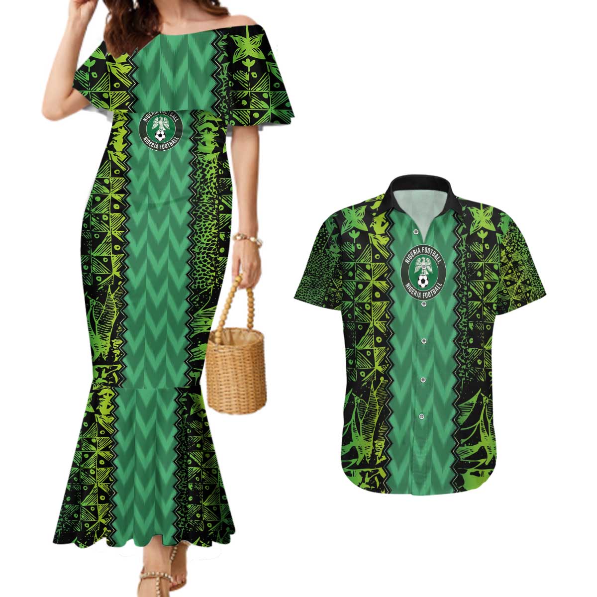 Custom Nigeria Football Champion 2024 Couples Matching Mermaid Dress and Hawaiian Shirt - Wonder Print Shop