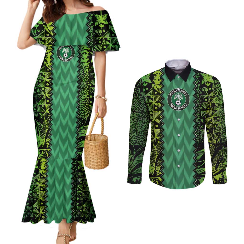 Custom Nigeria Football Champion 2024 Couples Matching Mermaid Dress and Long Sleeve Button Shirt