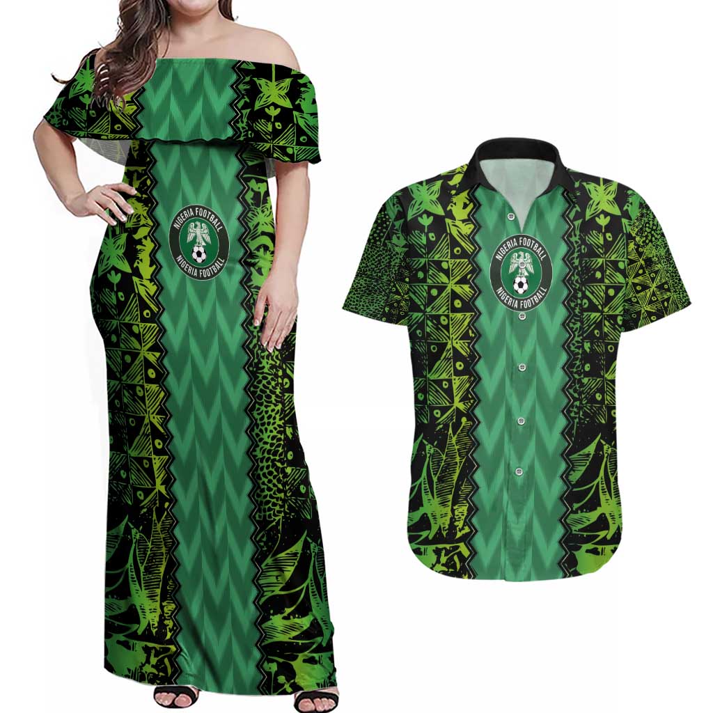 Custom Nigeria Football Champion 2024 Couples Matching Off Shoulder Maxi Dress and Hawaiian Shirt - Wonder Print Shop