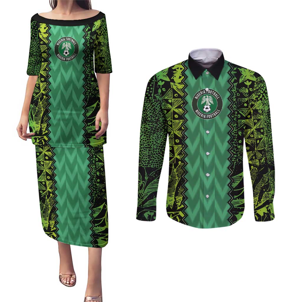 Custom Nigeria Football Champion 2024 Couples Matching Puletasi and Long Sleeve Button Shirt - Wonder Print Shop