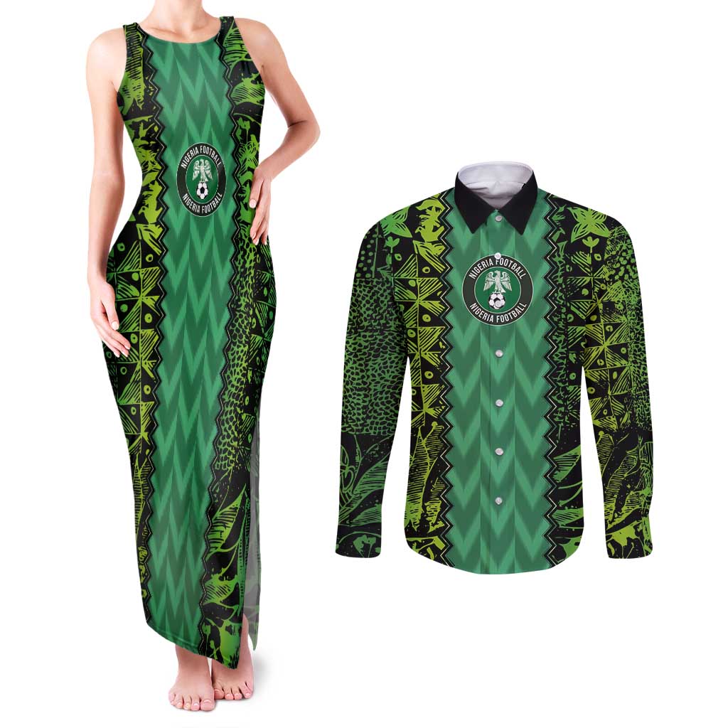 Custom Nigeria Football Champion 2024 Couples Matching Tank Maxi Dress and Long Sleeve Button Shirt - Wonder Print Shop