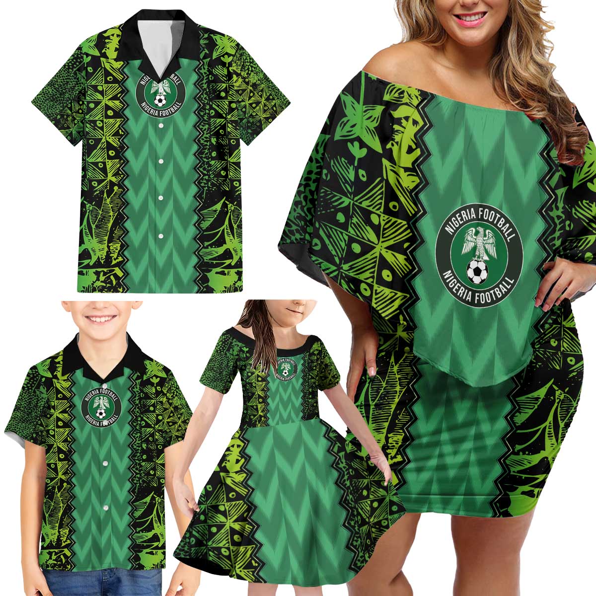 Custom Nigeria Football Champion 2024 Family Matching Off Shoulder Short Dress and Hawaiian Shirt - Wonder Print Shop