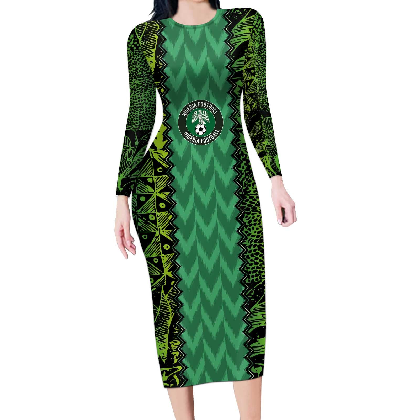 Custom Nigeria Football Champion 2024 Long Sleeve Bodycon Dress - Wonder Print Shop