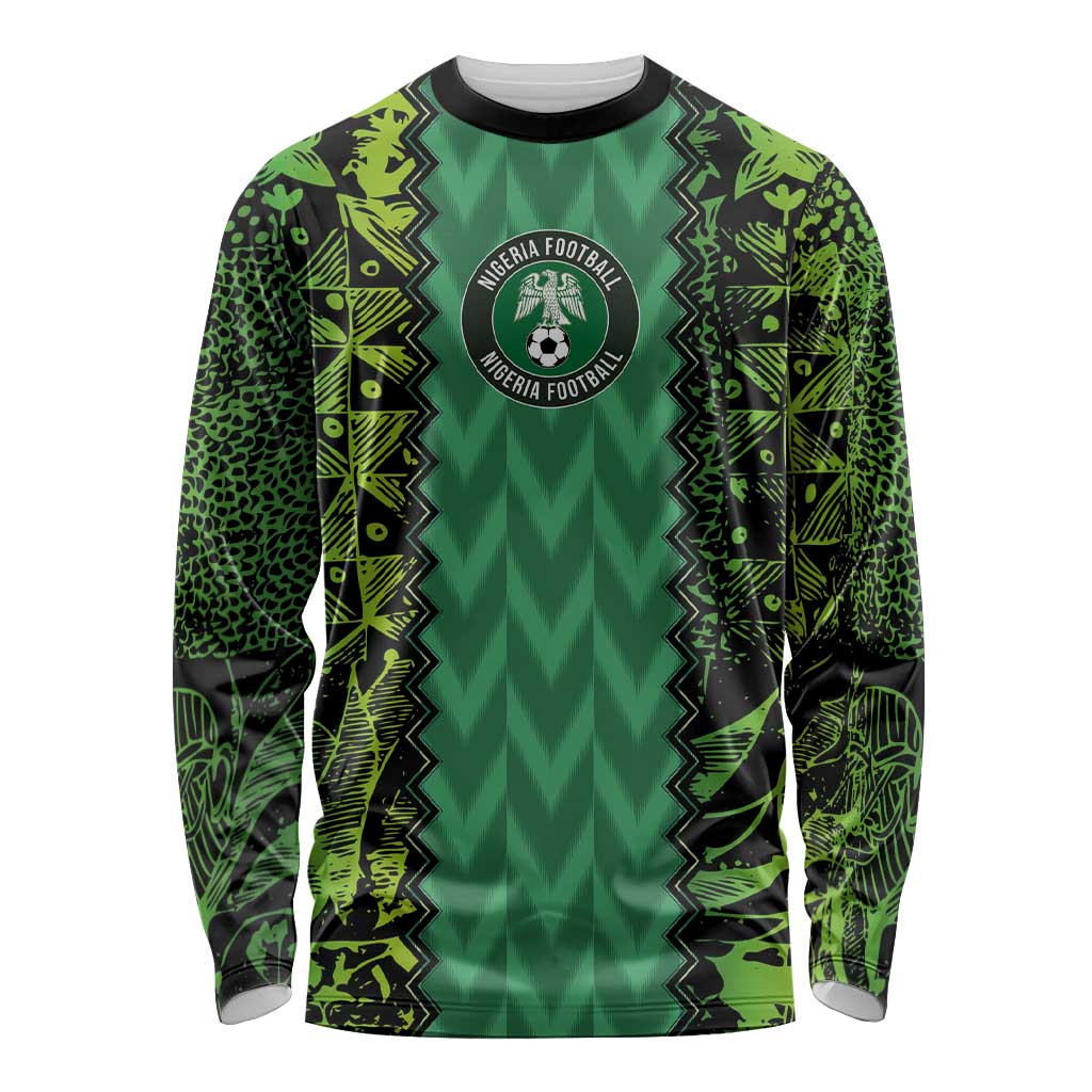 Green long-sleeve football jersey with team crest and neon graphic side panels