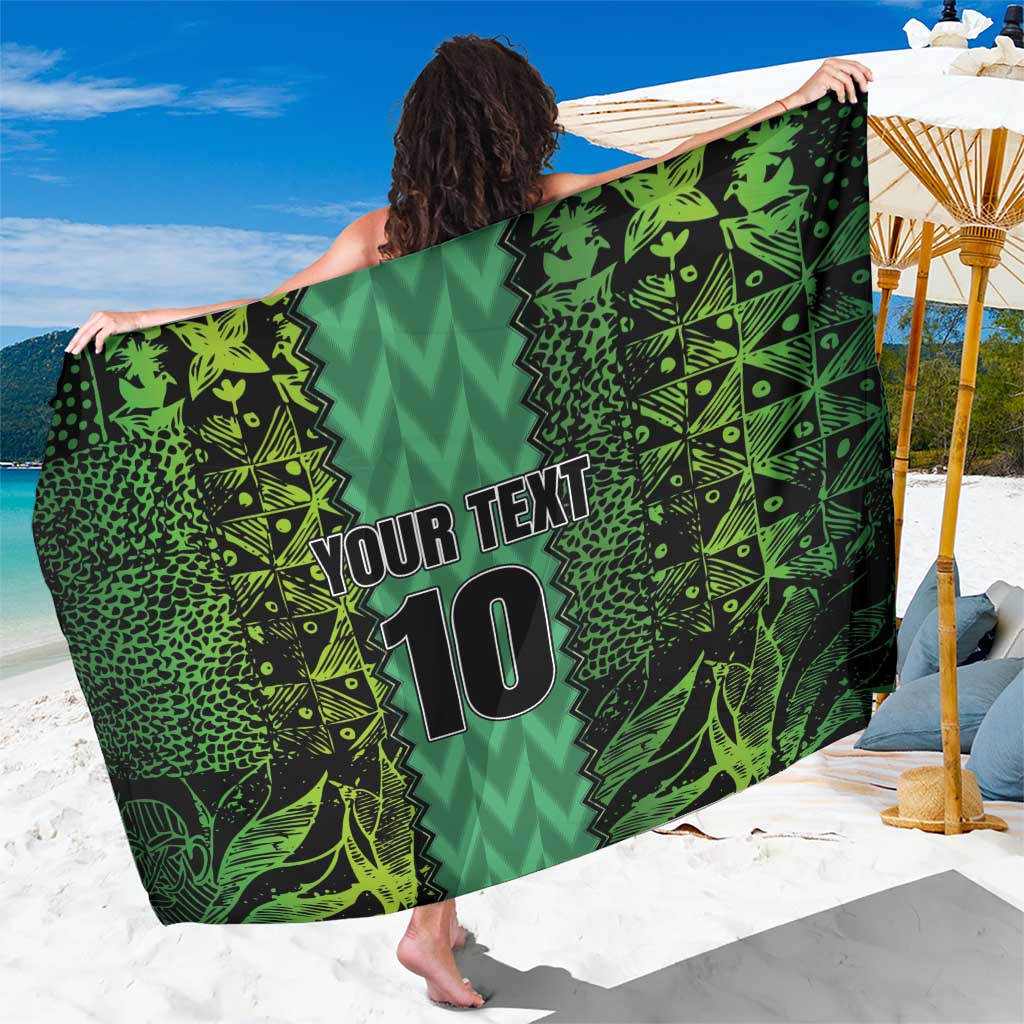 Green sarong with jungle pattern and 'YOUR TEXT 10' custom print
