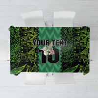 Green football tablecloth with centered “YOUR TEXT 10” design.