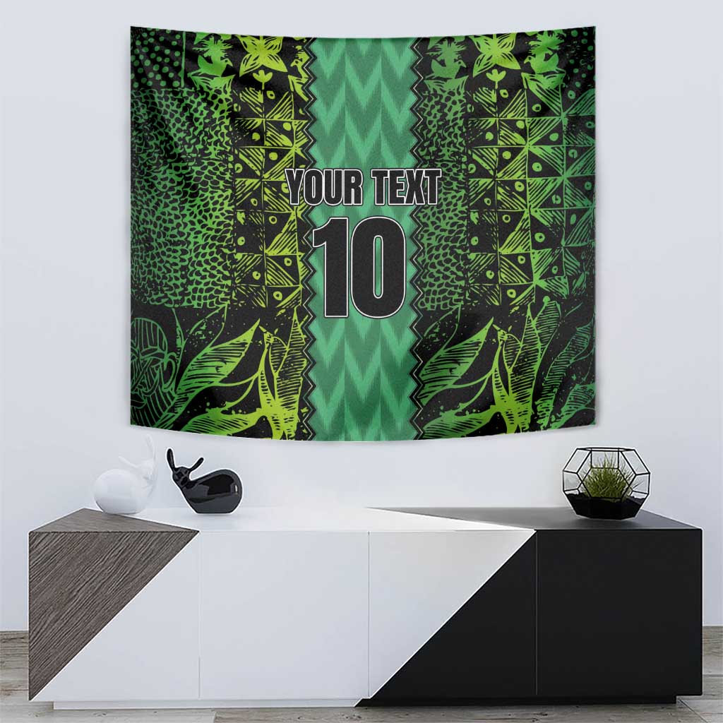 Green decorative wall tapestry with “YOUR TEXT” and big “10” in the middle