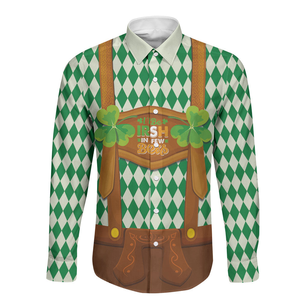 Ireland Oktoberfeis Long Sleeve Button Shirt Shamrock with Lederhosen Costume