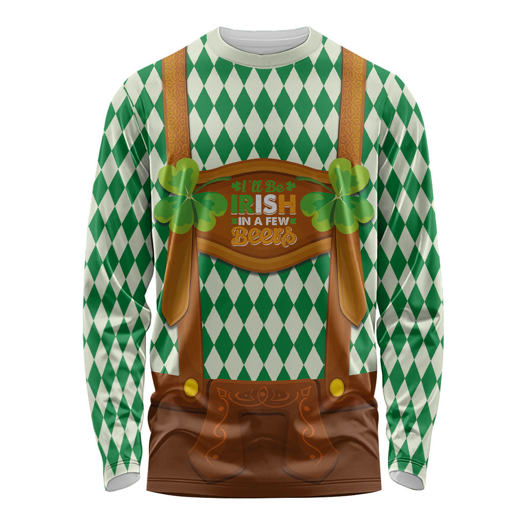 Ireland Oktoberfeis Long Sleeve Shirt Shamrock with Lederhosen Costume