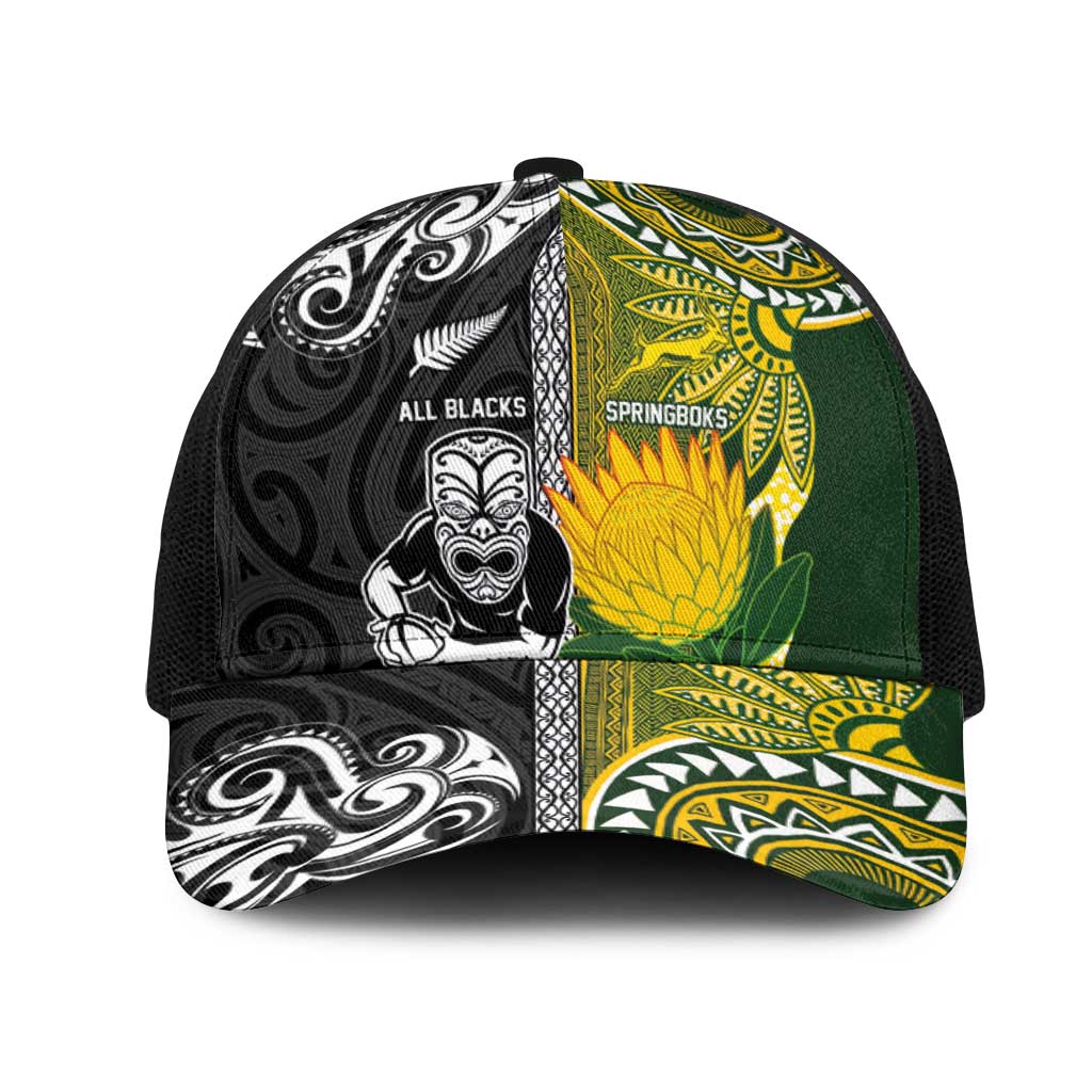 New Zealand and South Africa Rugby Baseball Net Cap Greatest Rivalry-Silver Fern and Antelope
