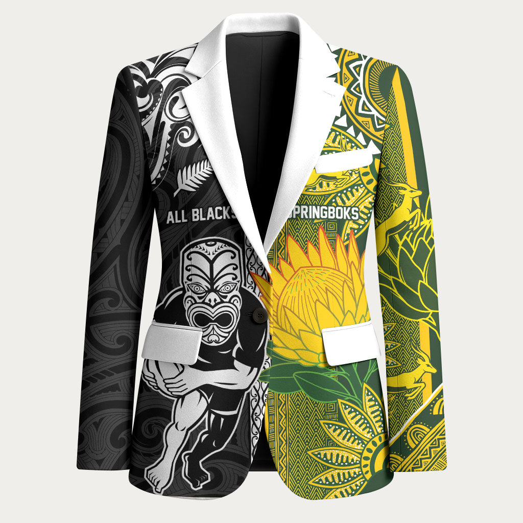 Custom Rugby New Zealand and South Africa Blazer Greatest Rivalry Silver Fern and Antelope