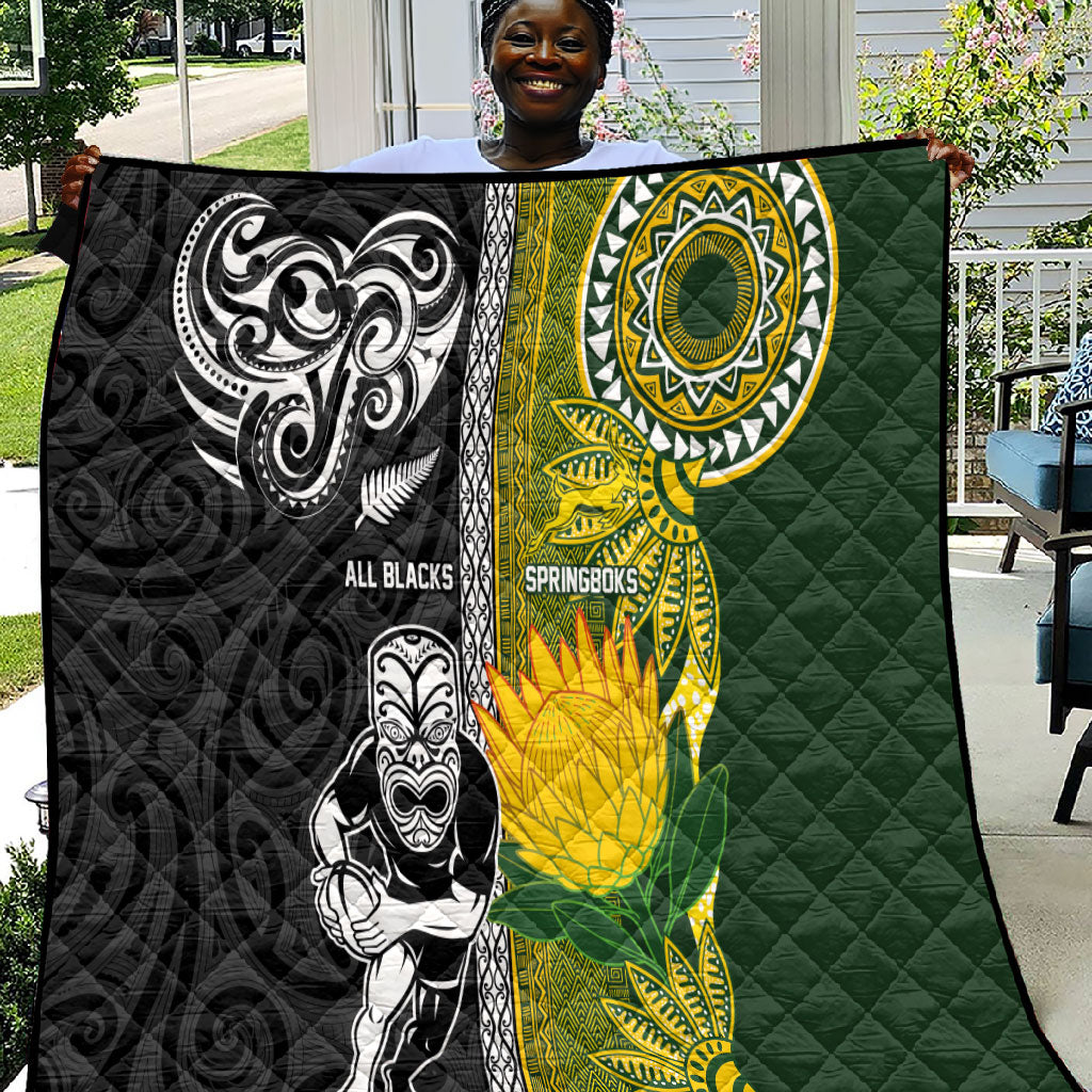 Rugby New Zealand and South Africa Quilt Greatest Rivalry Silver Fern and Antelope