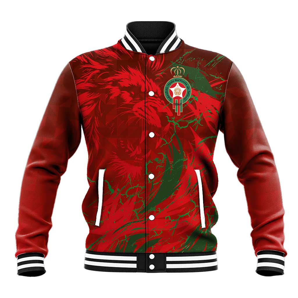 Custom Morocco National Football Baseball Jacket Atlas Lions Sporty Abstract Pattern - Wonder Print Shop