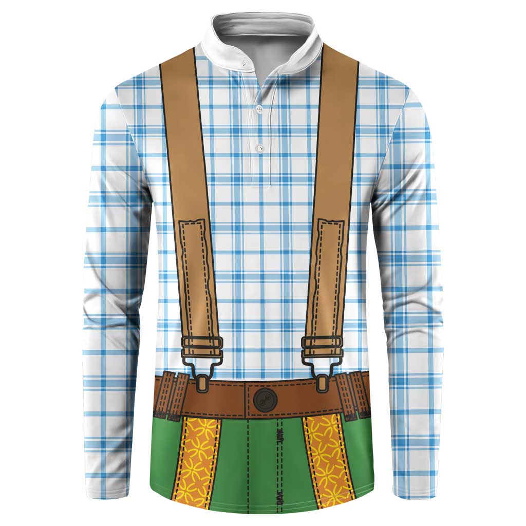 Bavarian Lederhosen Costume Style Button Sweatshirt Blue Caro Pattern - Wonder Print Shop