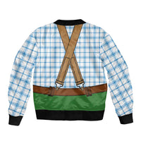 Bavarian Lederhosen Costume Style Sleeve Zip Bomber Jacket Blue Caro Pattern - Wonder Print Shop