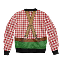 Bavarian Lederhosen Costume Style Sleeve Zip Bomber Jacket Red Caro Pattern - Wonder Print Shop