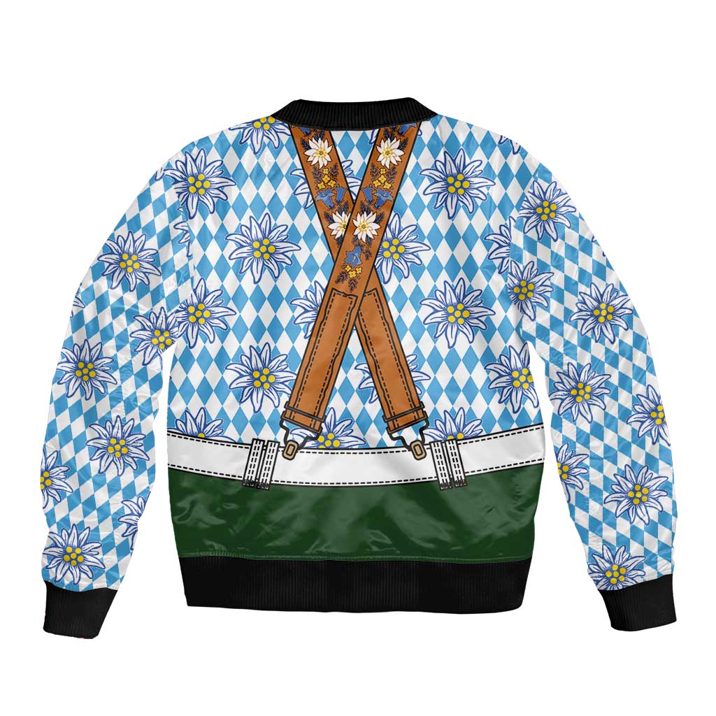 Bavarian Lederhosen Costume Style Bomber Jacket Edelweiss Rautenflagge Pattern - Wonder Print Shop